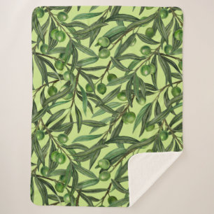 Couverture Sherpa Branches d'olive sur le vert miel