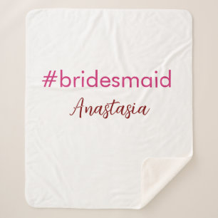 Couverture Sherpa Bridesmaid hashtag rose clair ajouter nom mariée t