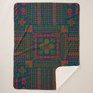 Couverture Sherpa Broderie palestinienne Tatreez rouge vert 5 Motif