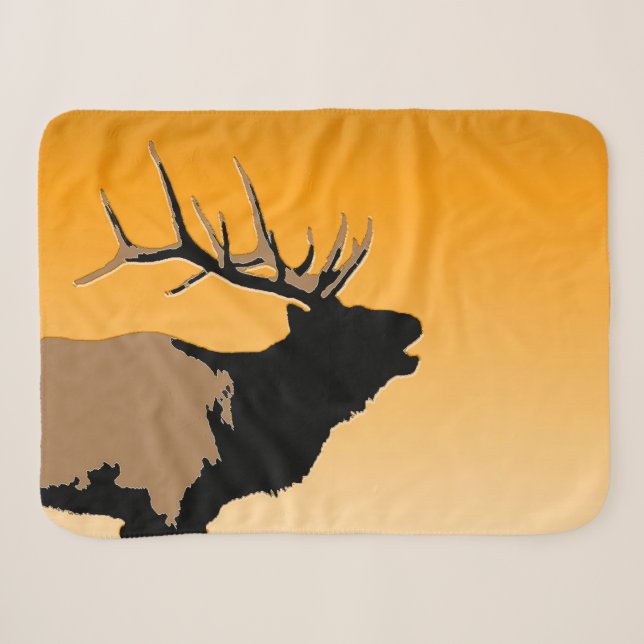 Couverture Sherpa Brouillonnant Bull Elk au coucher du soleil Art or (Devant (Horizontal))