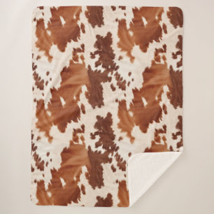 Couverture Sherpa Brown Cream Cowhide Western