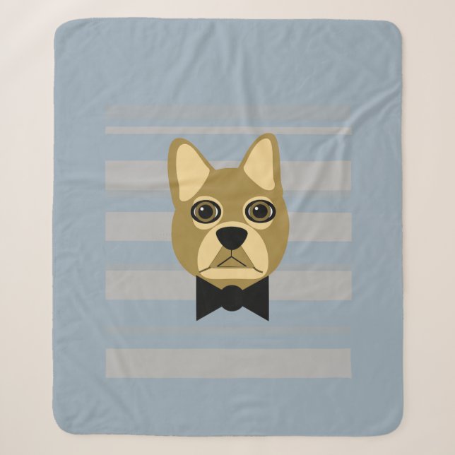Couverture Sherpa Brown Frenchie Bulldog, Stripes (Devant)