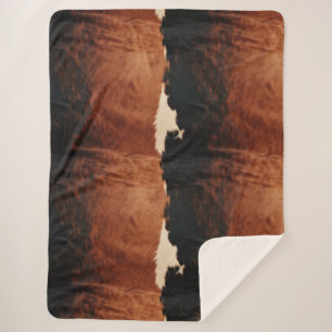 Couverture Sherpa Brown Noir Noir Faux Cowhide