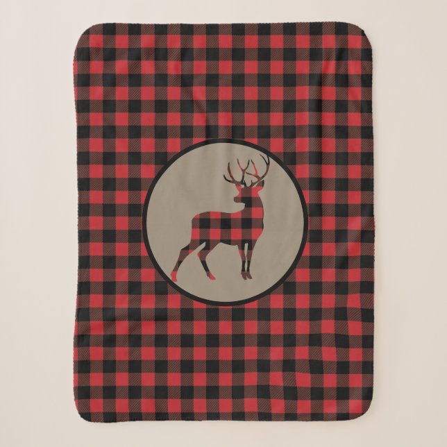 Couverture Sherpa Buffle Noir Rouge Plaint Buck Deer (Devant)