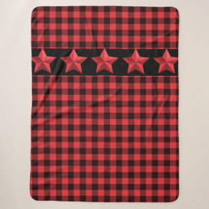 Couverture Sherpa Buffle rouge et noir plaqué avec étoiles rouges