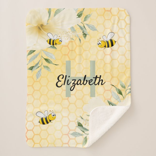 Couverture Sherpa Bumble abeilles fleur de nid d'abeille tropicale m (Devant)