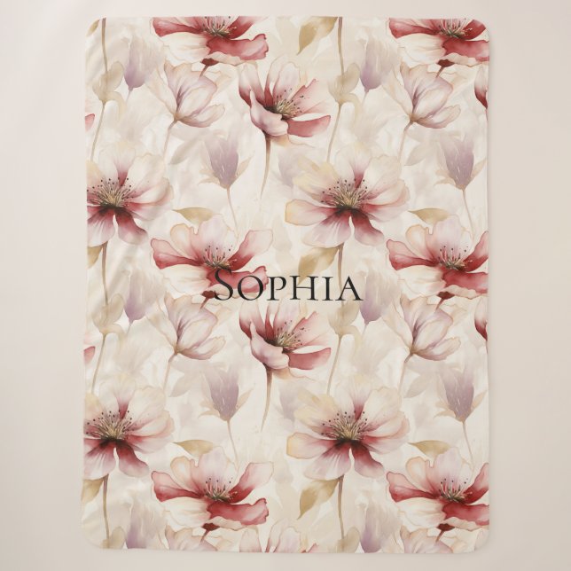 Couverture Sherpa Burgundy Crème Lavande Fleur de Mariage (Devant)