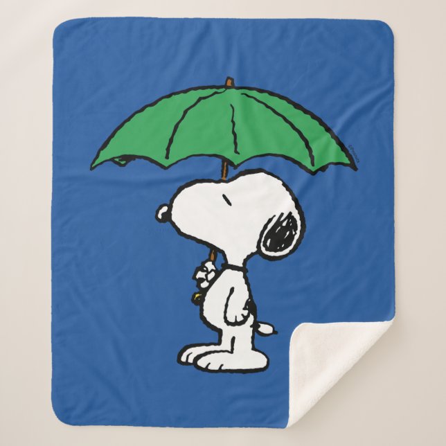 Couverture Sherpa cacahuètes | Parapluie vert Snoopy (Devant)