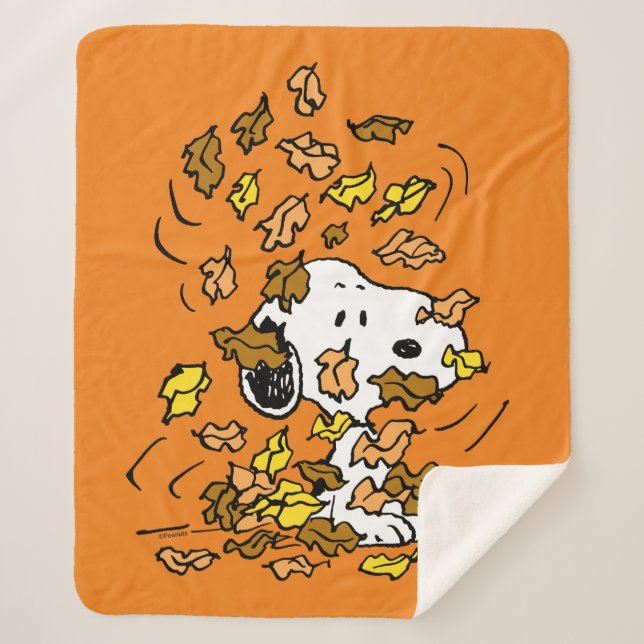 Couverture Sherpa cacahuètes | Snoopy Pile de Feuilles (Devant)