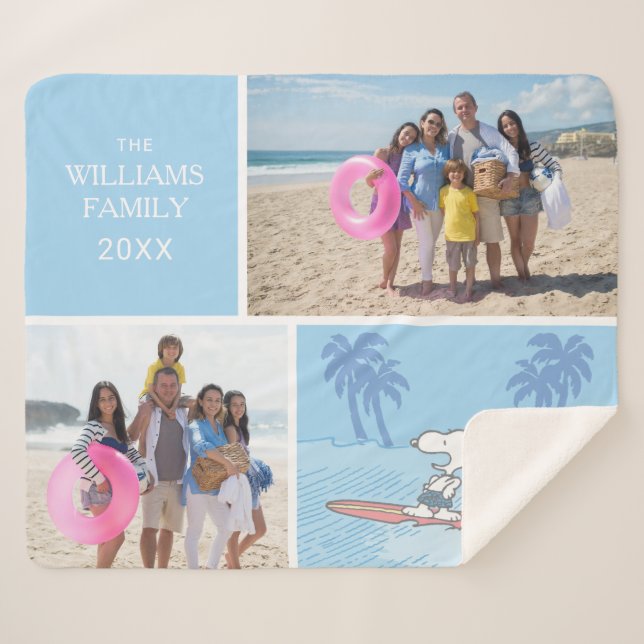 Couverture Sherpa cacahuètes | Snoopy Surfing | Ajouter Votre Nom Et (Devant (Horizontal))