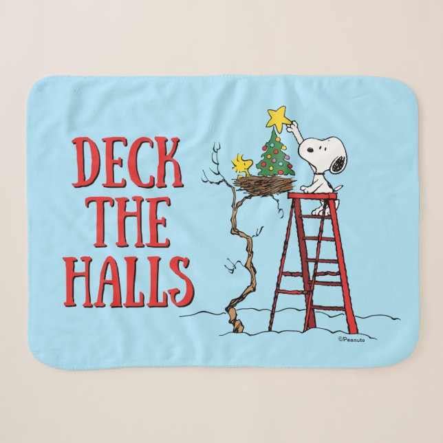 Couverture Sherpa cacahuètes | Snoopy & Woodstock Arbre de Noël (Devant (Horizontal))