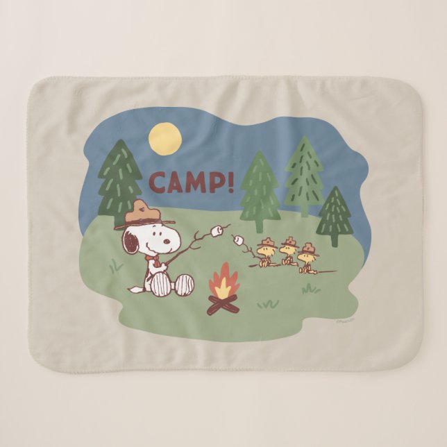 Couverture Sherpa cacahuètes | Snoopy & Woodstock au feu de camp (Devant (Horizontal))