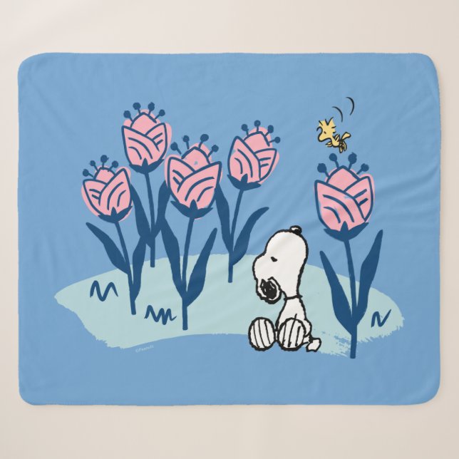 Couverture Sherpa cacahuètes | Snoopy & Woodstock Flower Garden (Devant (Horizontal))