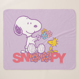 Couverture Sherpa cacahuètes   Snoopy & Woodstock Flowers