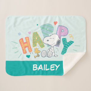 Couverture Sherpa cacahuètes   Snoopy & Woodstock Happy