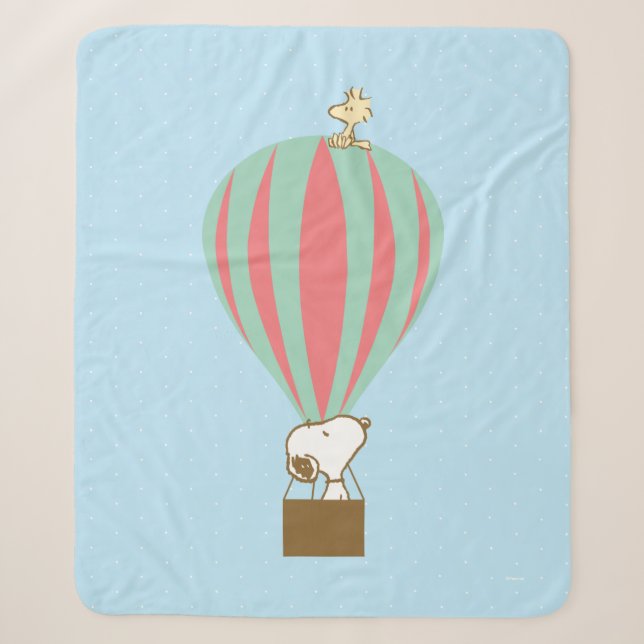 Couverture Sherpa cacahuètes | Snoopy & Woodstock Hot Air Balloon (Devant)