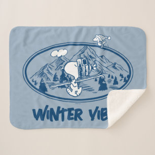 Couverture Sherpa cacahuètes   Snoopy & Woodstock Skiing