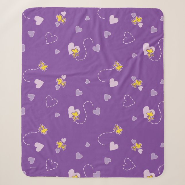Couverture Sherpa cacahuètes | Woodstock Motif de coeur pourpre (Devant)