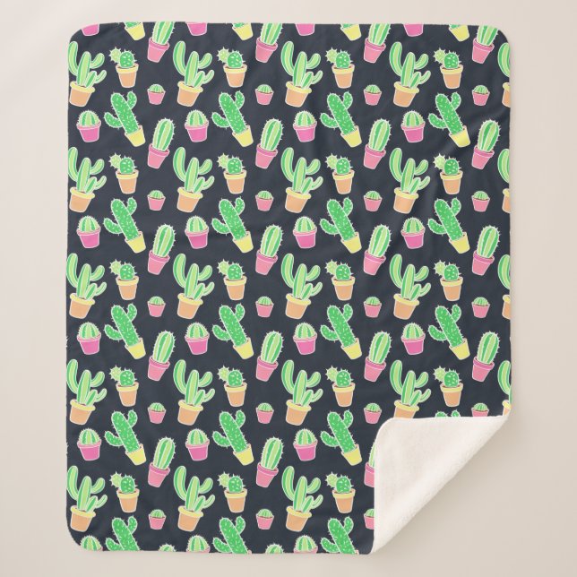 Couverture Sherpa Cactus au néon d'aquarelle dans le motif de pots (Devant)