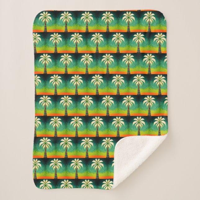 Couverture Sherpa Cadeau cadeau de Noël Pixel Art avec Palm Tree (Devant)