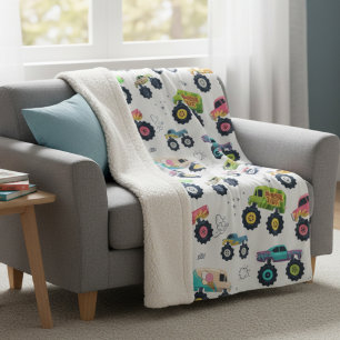 Couverture Sherpa Cadeau de chambre d'enfant Monster Trucks colorés
