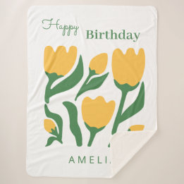 Couverture Sherpa Cadeau de Fête d'Anniversaire Floral avec Nom Pers