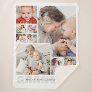 Couverture Sherpa Cadeau de grand-mère en collage de 10 photos