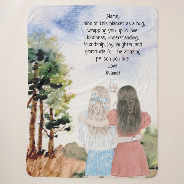 Couverture Sherpa Cadeau pour Soeur ou Amis Aquarelle Paysage (Devant)