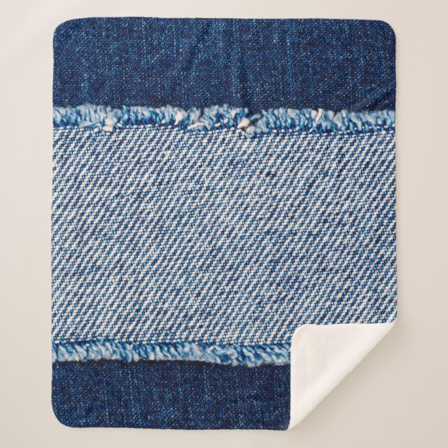 Couverture Sherpa Cadre en tissu jean bleu Denim. Dénim bleu fleur (Devant)