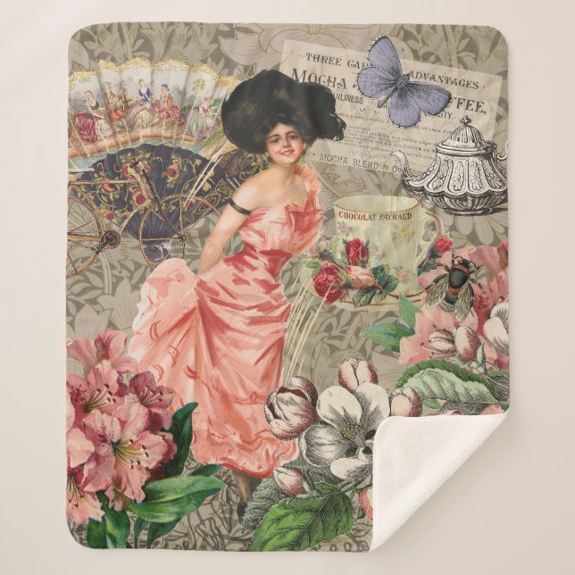 Couverture Sherpa Café Lady Victorian Femme Rose Classy (Devant)