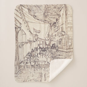 Couverture Sherpa Café Terrasse en soirée, Dessin d'art, Van Gogh