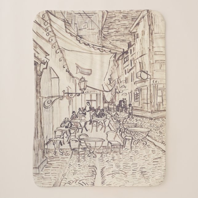 Couverture Sherpa Café Terrasse en soirée, Dessin d'art, Van Gogh (Devant)