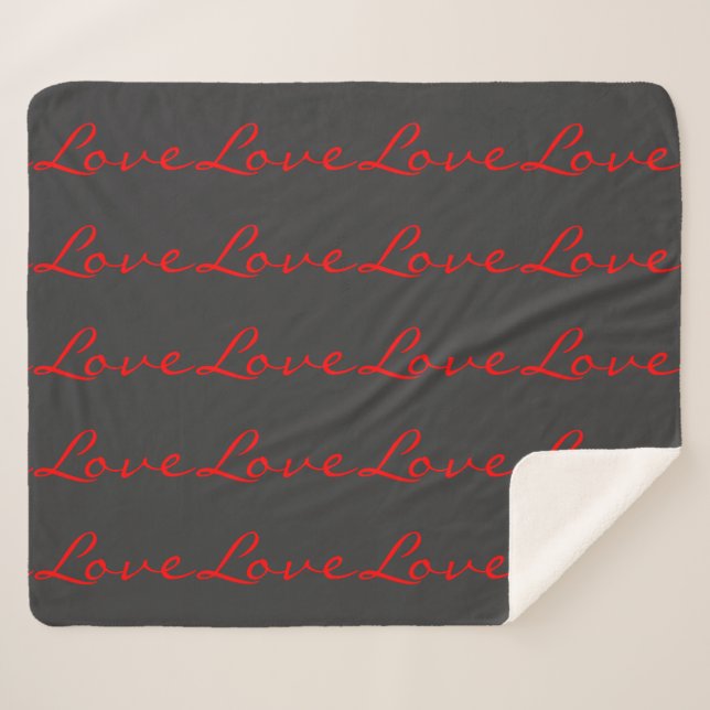 Couverture Sherpa Calligraphie grise rouge tendance Mariage Amour (Devant (Horizontal))