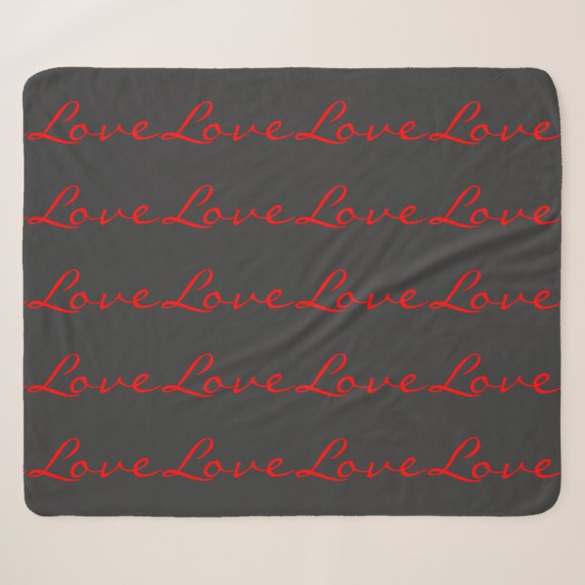 Couverture Sherpa Calligraphie tendance gris rouge amour mariage (Devant (Horizontal))