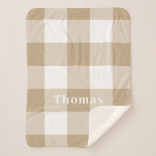 Couverture Sherpa Camel En vichy Motif Nom du monogramme