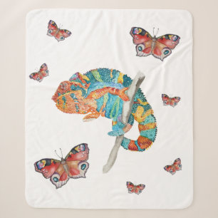 Couverture Sherpa Caméléon aquarelle vibrant