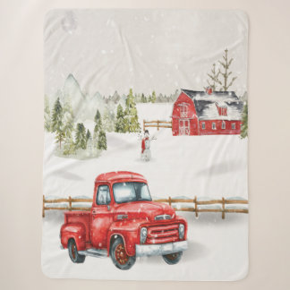 Couverture Sherpa Camion rouge d'hiver et grange Sherpa Blanket