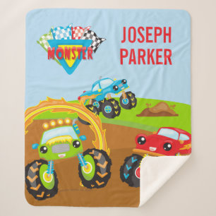Couverture Sherpa Camions Monster Petit Garçon Coloré avec prénom