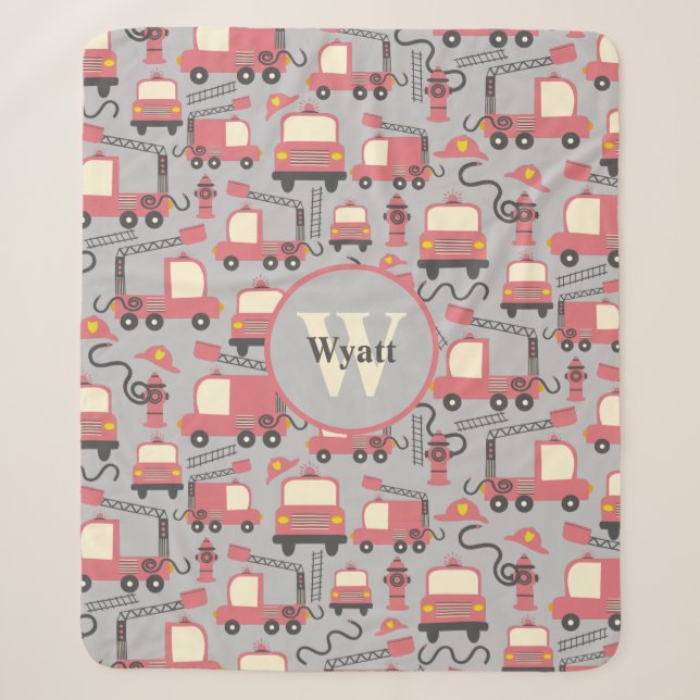 Couverture Sherpa Camions rouges Pompiers Enfants Personnalisés (Devant)