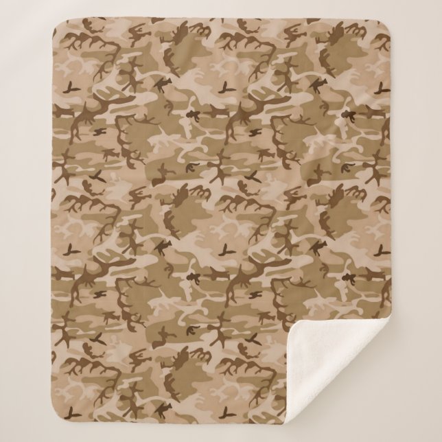 Couverture Sherpa Camouflage Motif, Tan du désert et Brown (Devant)