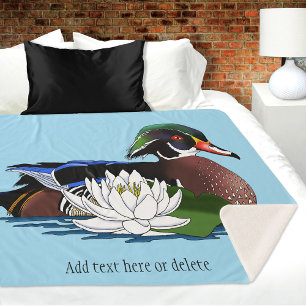 Couverture Sherpa Canard en bois coloré nénuphar faune bleu