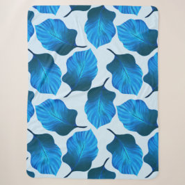 Couverture Sherpa Canna Tropicanna Feuilles tropicaux en bleu