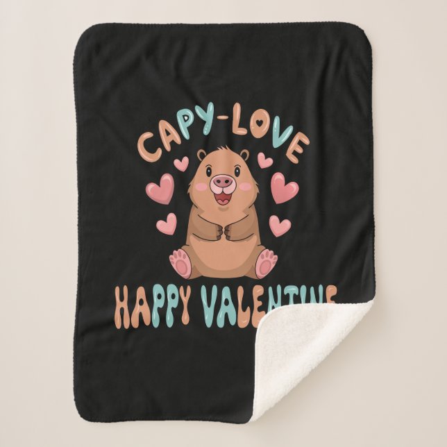 Couverture Sherpa Capybara Cute Valentine Blanche (Devant)