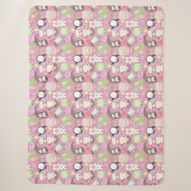 Couverture Sherpa Caractères de dessin mignon motif L Pink BG (Devant)