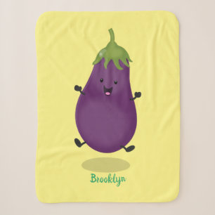 Couverture Sherpa Caricature d'aubergine d'aubergine joliment heureu
