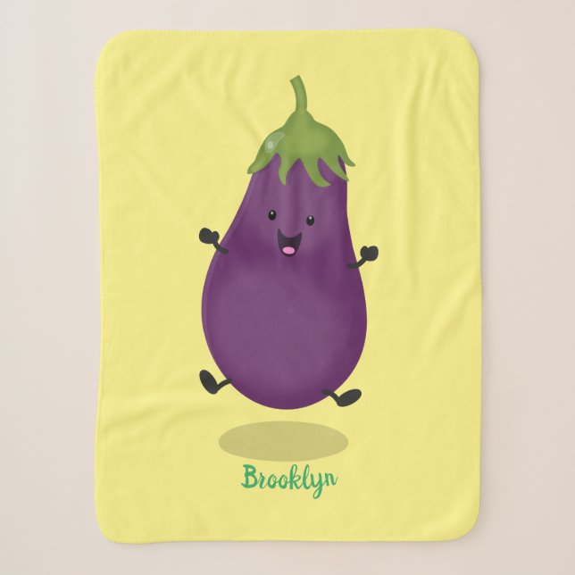 Couverture Sherpa Caricature d'aubergine d'aubergine joliment heureu (Devant)