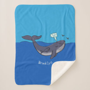 Couverture Sherpa Caricature de baleine mignonne et de baleine de ve