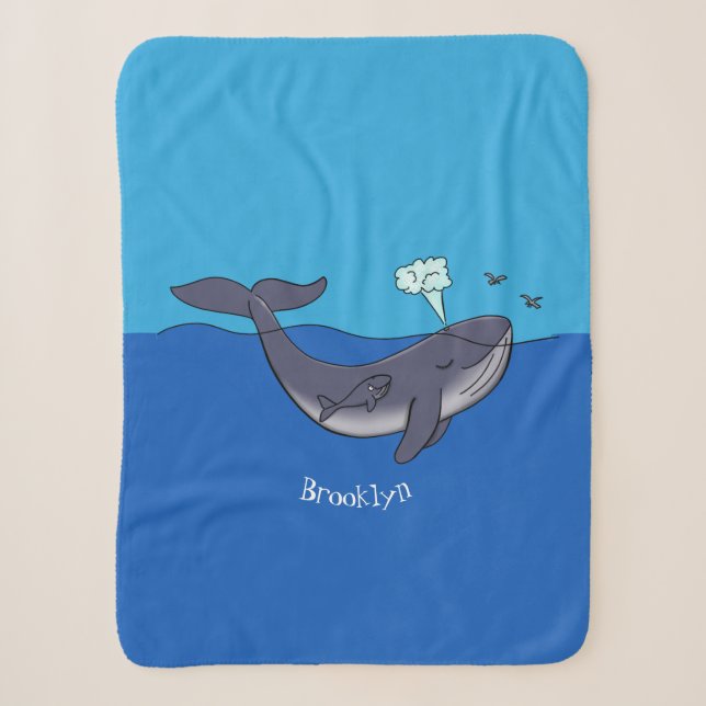 Couverture Sherpa Caricature de baleine mignonne et de baleine de ve (Devant)