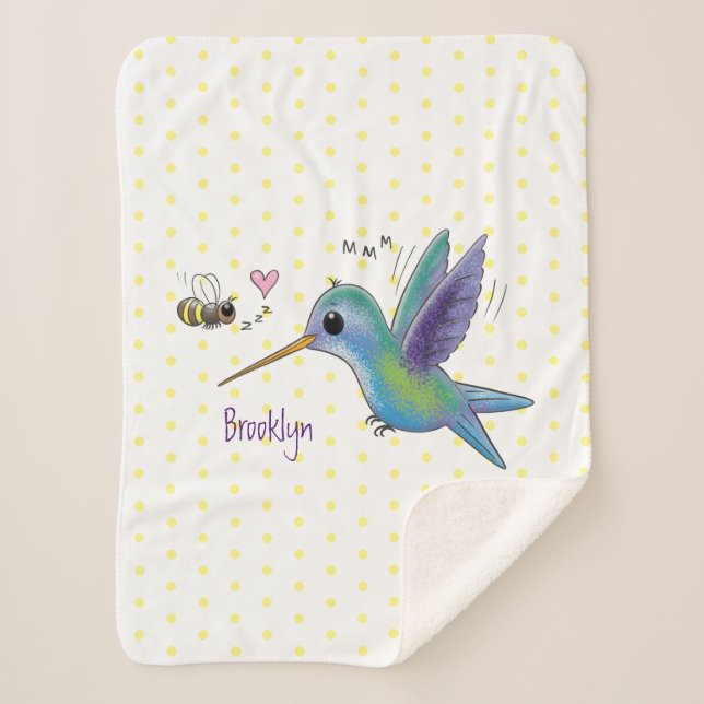 Couverture Sherpa Caricature de colibri d'abeille mignonne (Devant)