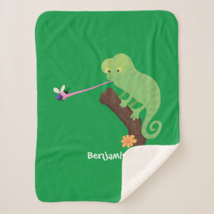 Couverture Sherpa Caricature de lézard de caméléon vert joyeux